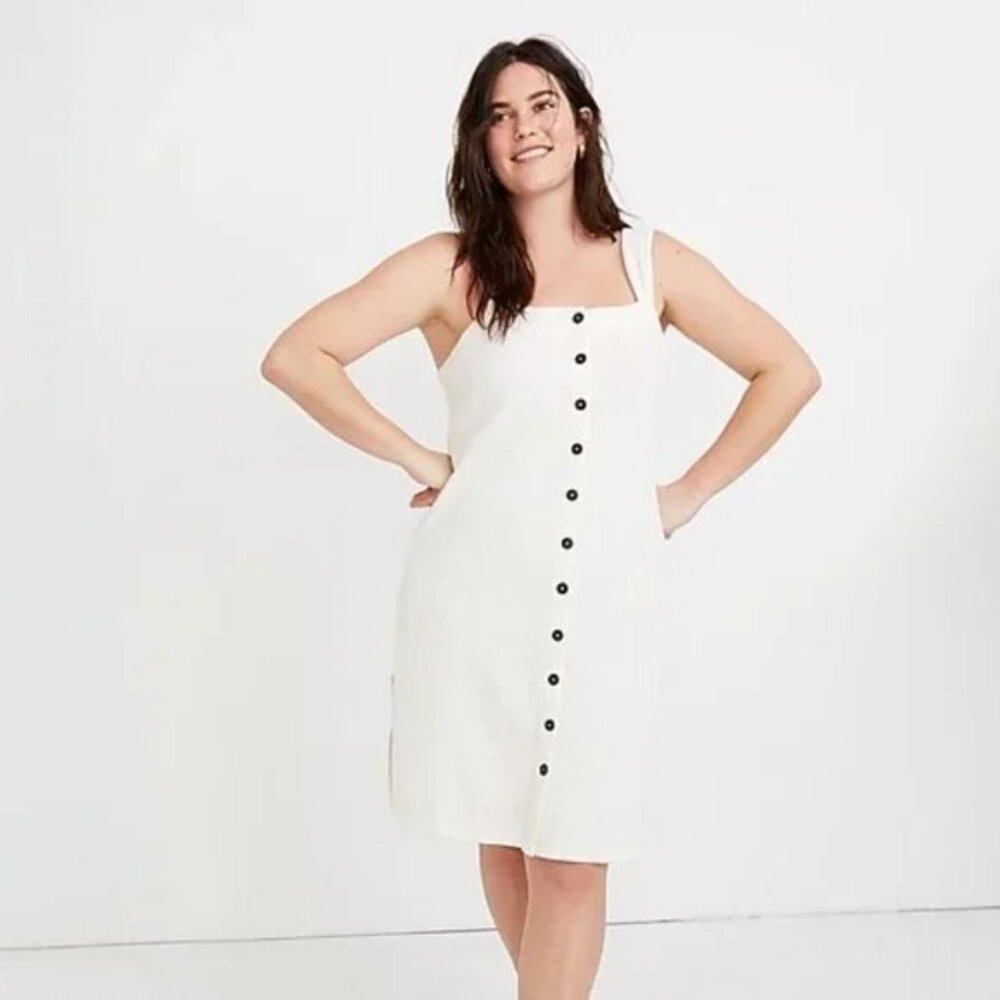 Madewell White Midi Dress with Black Buttons